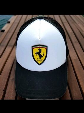 PUMA Ferrari Shield Trucker Hat Black/White/Red Adjustable One Size